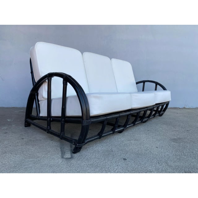 Restored Black Two-Strand "Half Moon" Rattan 3-Seat Sofa - 4