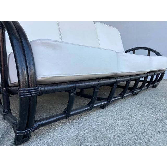 Restored Black Two-Strand "Half Moon" Rattan 3-Seat Sofa - 6