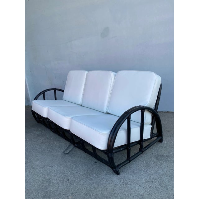 Restored Black Two-Strand "Half Moon" Rattan 3-Seat Sofa - 9