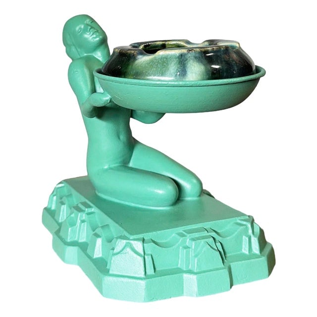 1920s Green Enamel Nuart Figure Female Ashtray With McCoy Ashtray (1 of 6)