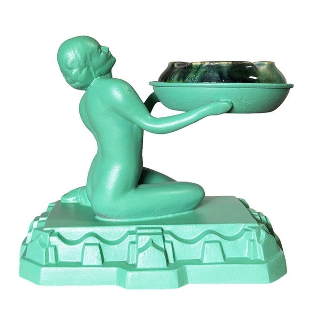 1920s Green Enamel Nuart Figure Female Ashtray With McCoy Ashtray - 2