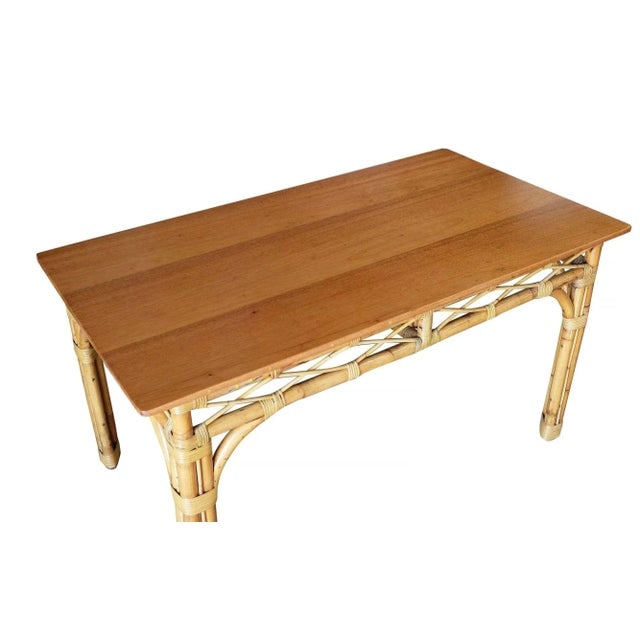 1950s Restored 6 Person Rattan & Mahogany Dining Table - 4
