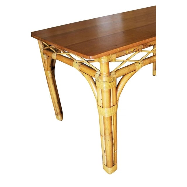 1950s Restored 6 Person Rattan & Mahogany Dining Table - 7