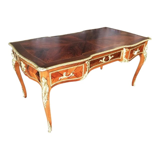 1950s Louis XV Rococo Mahogany, Satinwood & Bureau Plat Executive Writing Desk (1 of 11)