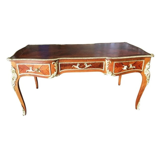 1950s Louis XV Rococo Mahogany, Satinwood & Bureau Plat Executive Writing Desk - 2