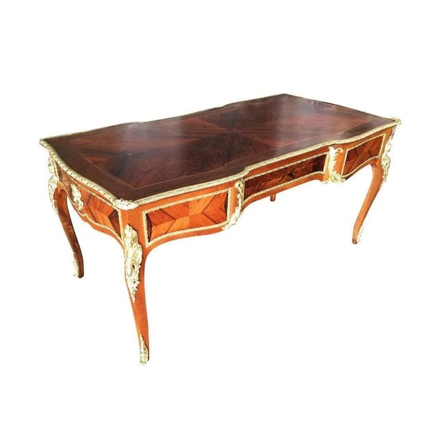 1950s Louis XV Rococo Mahogany, Satinwood & Bureau Plat Executive Writing Desk - 4