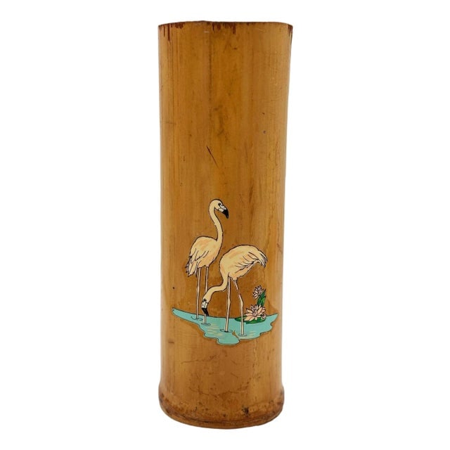 1930 Art Deco Pink Flamingo Delta Chi Leges Fraternity Bamboo Vase (1 of 8)