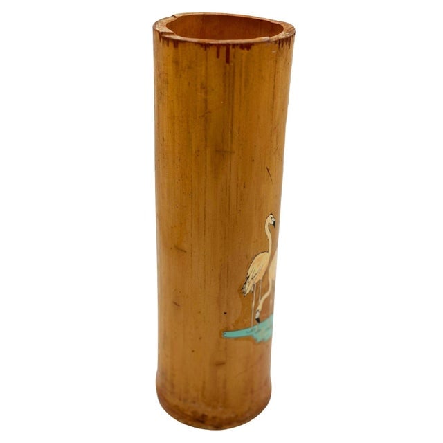 1930 Art Deco Pink Flamingo Delta Chi Leges Fraternity Bamboo Vase - 2