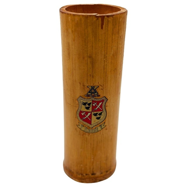 1930 Art Deco Pink Flamingo Delta Chi Leges Fraternity Bamboo Vase - 3