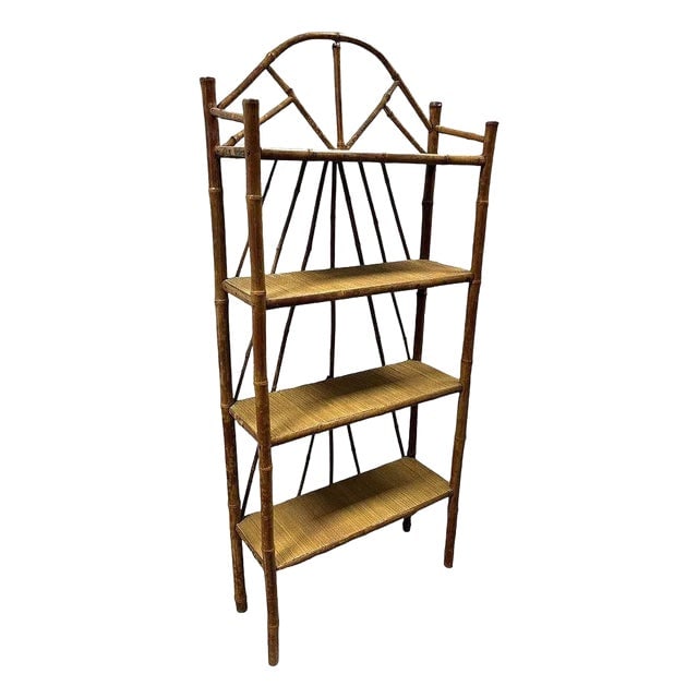1900s Late Victorian Aesthetic Movement Tiger Bamboo & Grass Matt Chippendale Shelf (1 of 7)