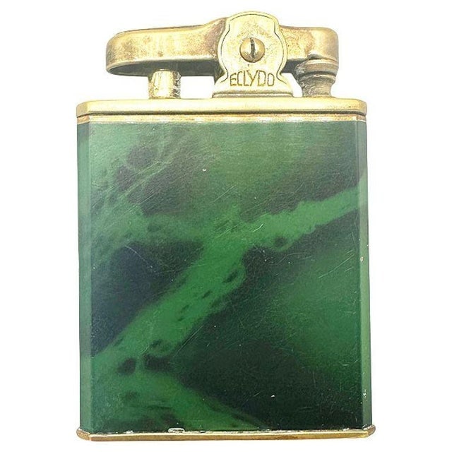 Mid 20th Century German Green Marble German Brass Lighter W/ Watch by Eclydo - 4