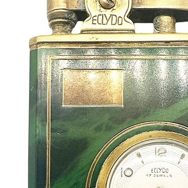 Mid 20th Century German Green Marble German Brass Lighter W/ Watch by Eclydo - 8