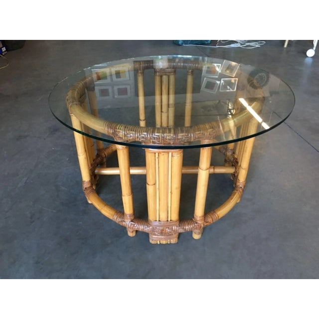 1950s Restored Rattan Twenty Pole Coffee Table With Glass Top - 3