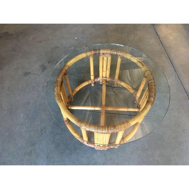 1950s Restored Rattan Twenty Pole Coffee Table With Glass Top - 4