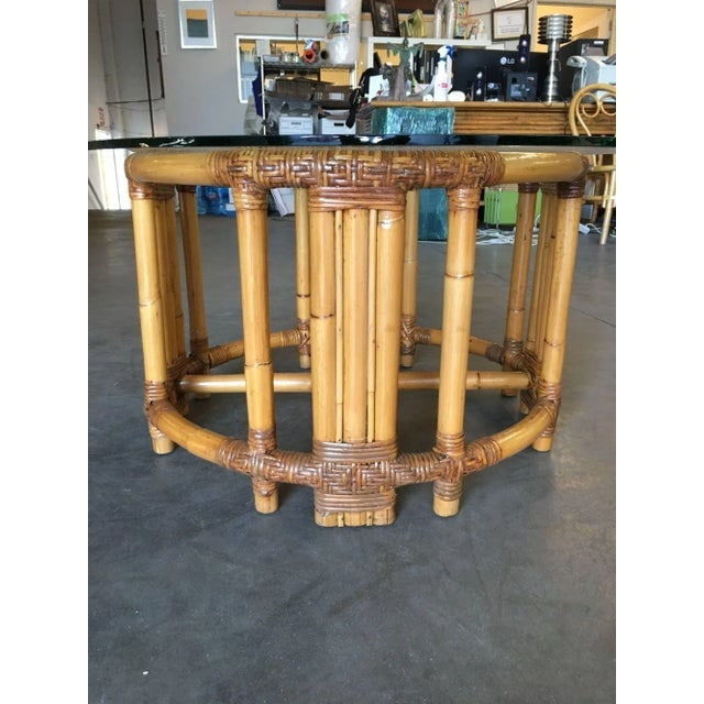 1950s Restored Rattan Twenty Pole Coffee Table With Glass Top - 5