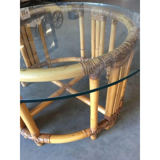 1950s Restored Rattan Twenty Pole Coffee Table With Glass Top - 6