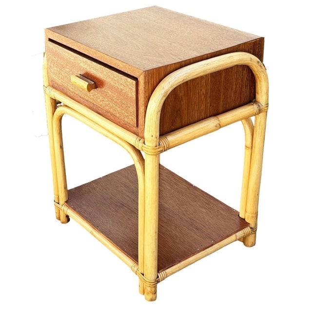 1950s Restored Rare Modernist Mahogany Nightstand W/ Arched Rattan Sides - 3