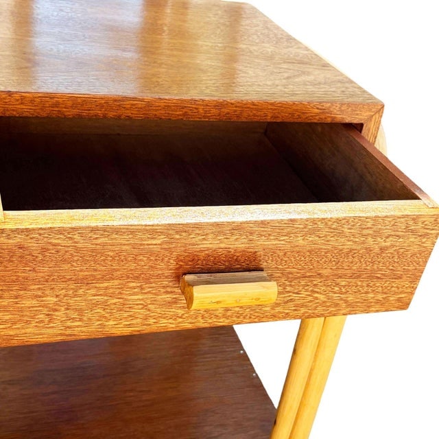 1950s Restored Rare Modernist Mahogany Nightstand W/ Arched Rattan Sides - 4
