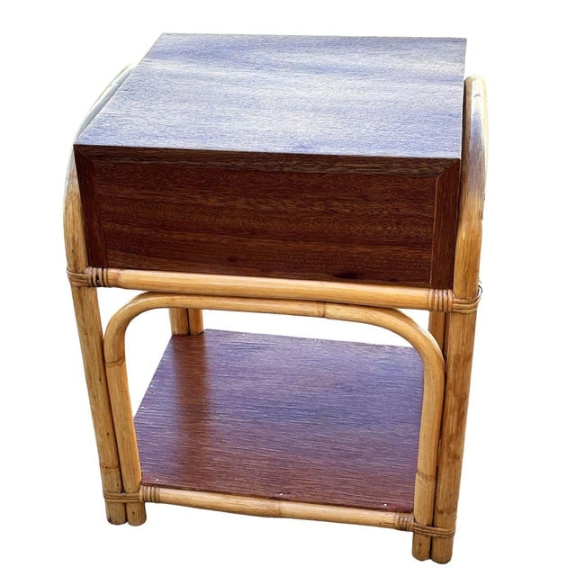 1950s Restored Rare Modernist Mahogany Nightstand W/ Arched Rattan Sides - 5