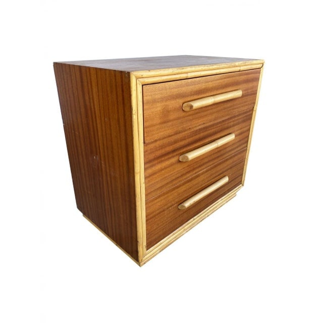 1940s Restored Mahogany Nightstand With Rattan Accents - 2