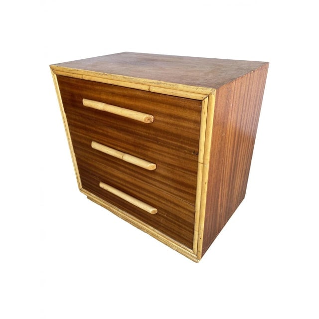 1940s Restored Mahogany Nightstand With Rattan Accents - 3
