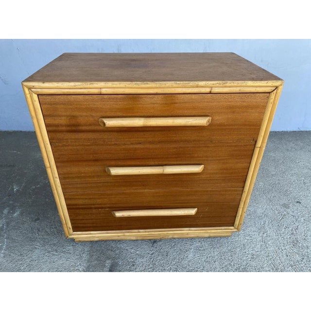 1940s Restored Mahogany Nightstand With Rattan Accents - 4