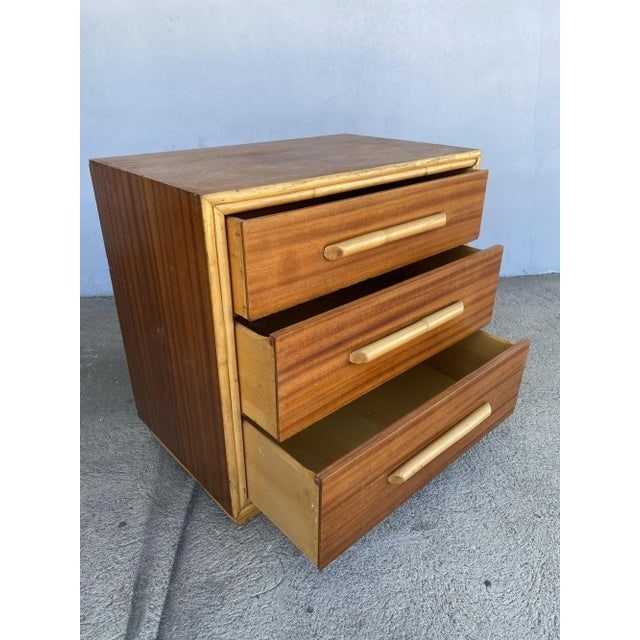 1940s Restored Mahogany Nightstand With Rattan Accents - 5