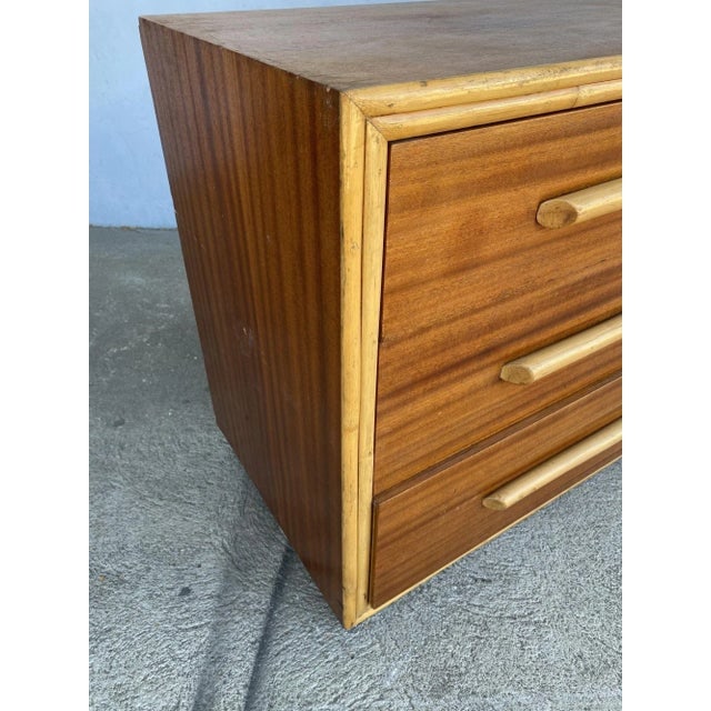 1940s Restored Mahogany Nightstand With Rattan Accents - 6