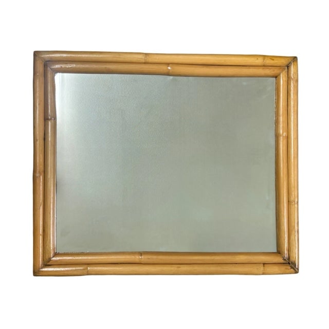 1950's Restored Two-Strand Rectangle Rattan Wall Mirror - 2