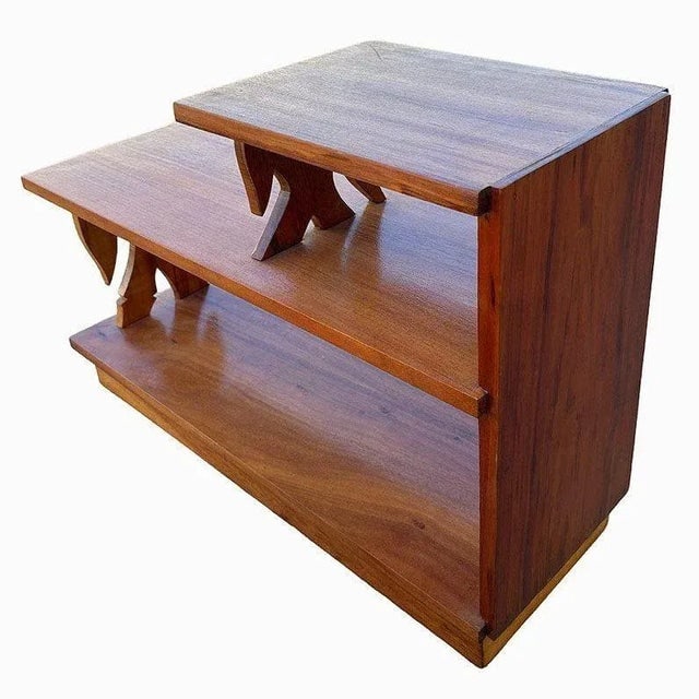 1940s Restored Hand Carved Koa Wood 3 Tiered Side Lamp Table With Bamboo Motif - 4