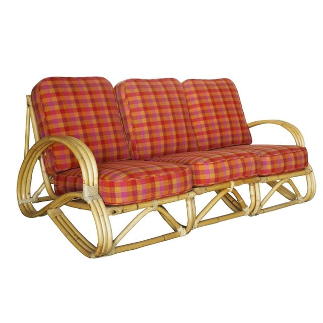 Mid 20th Century Restored Three-Strand "S-Arm" Sofa & Lounge Chair Rattan Living Room Set - 2