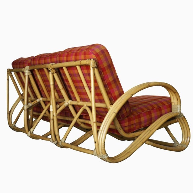 Mid 20th Century Restored Three-Strand "S-Arm" Sofa & Lounge Chair Rattan Living Room Set - 5