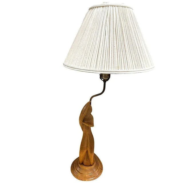 Mid-Century Abstract Heifetz Syle Hand Carved Maple Wood Female Table Lamp - 2