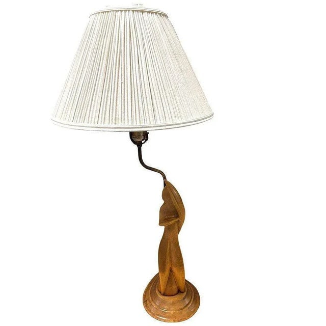 Mid-Century Abstract Heifetz Syle Hand Carved Maple Wood Female Table Lamp - 3