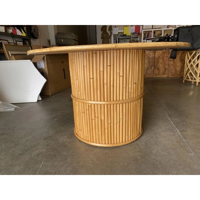 Restored Round Stacked Rattan Pedestal Dining Table Mahogany Top - 5