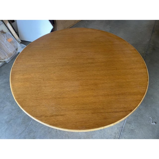 Restored Round Stacked Rattan Pedestal Dining Table Mahogany Top - 7