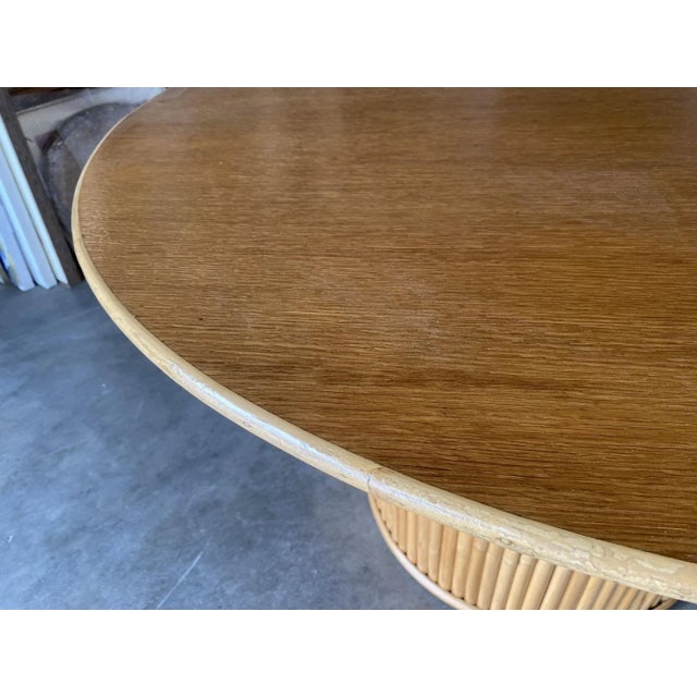 Restored Round Stacked Rattan Pedestal Dining Table Mahogany Top - 8