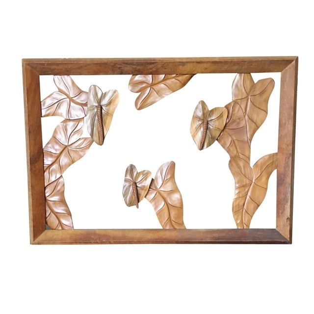 Large Hand Carved Koa Wood Anthurium Wall Art - 7
