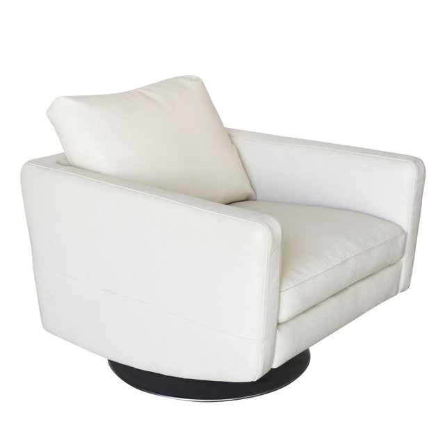 Italian Modern Leather Swivel Lounge Chairs With Steel Base by Natuzzi, Pair - 2