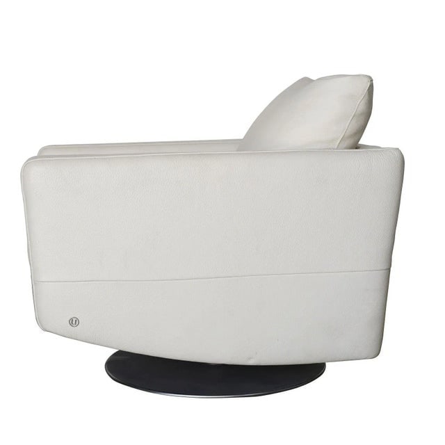 Italian Modern Leather Swivel Lounge Chairs With Steel Base by Natuzzi, Pair - 5