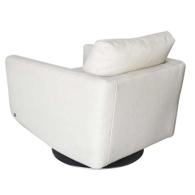 Italian Modern Leather Swivel Lounge Chairs With Steel Base by Natuzzi, Pair - 8