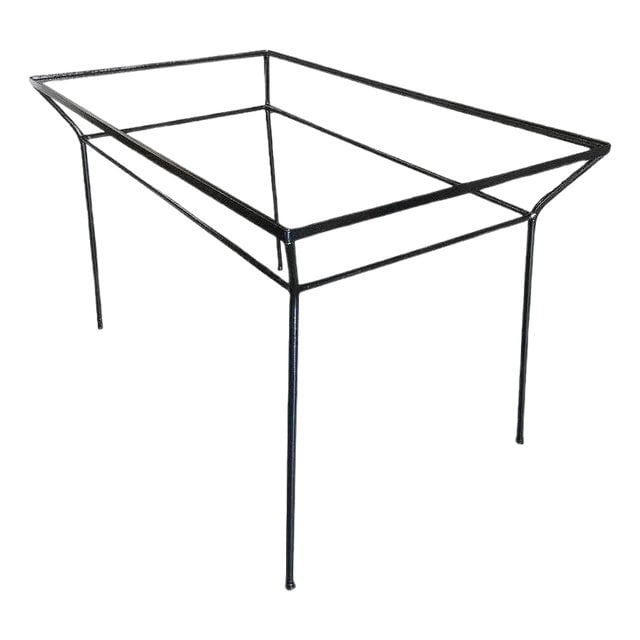 1930s Art Deco Geometric Black Iron Patio/Outdoor Table with Glass Top (1 of 6)