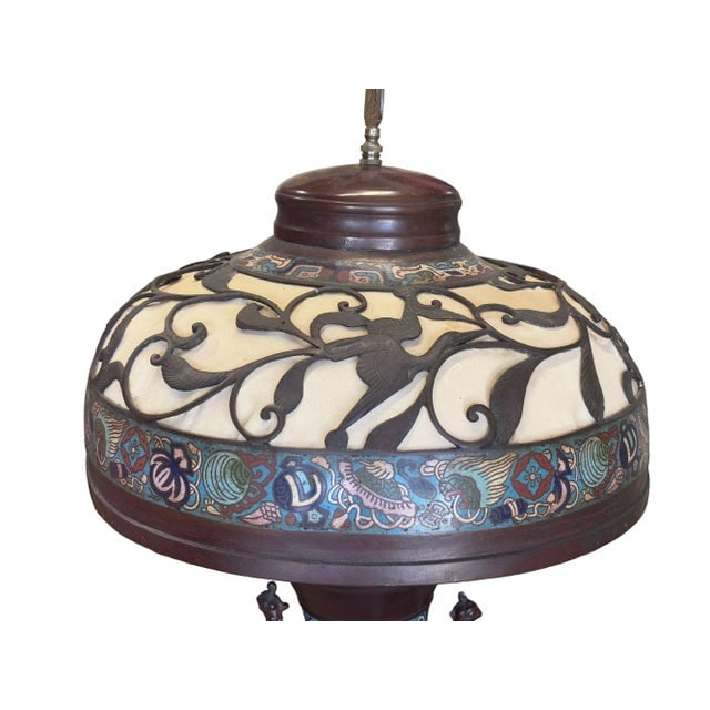 1910 Meiji Period Japanese Cloisonn?? Lamp With Wrought Iron and Enamel Shade - 12