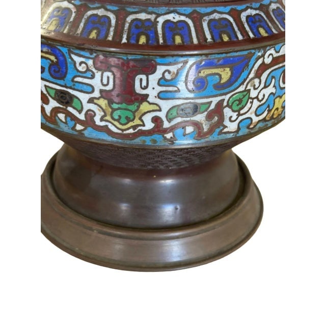1910 Meiji Period Japanese Cloisonn?? Lamp With Wrought Iron and Enamel Shade - 4