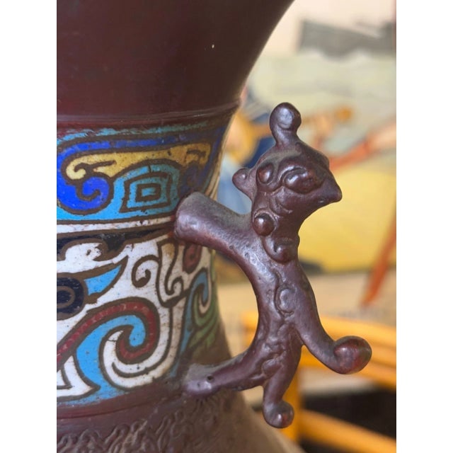1910 Meiji Period Japanese Cloisonn?? Lamp With Wrought Iron and Enamel Shade - 6