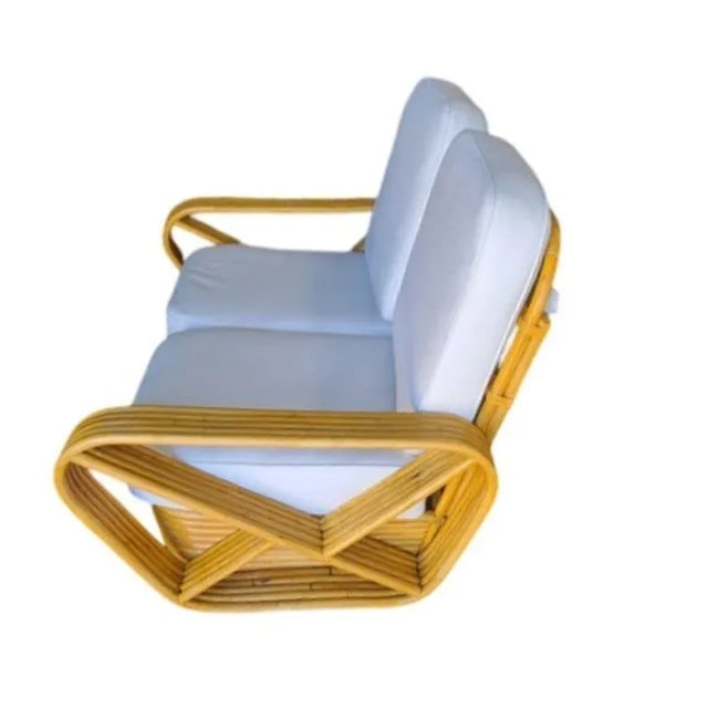 Restored 5-Strand Square Pretzel Rattan Settee W/ Stacked Base - 2
