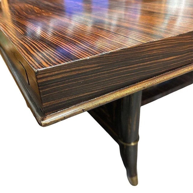 1930s Atelier Leleu Style French Art Deco Macassar Ebony Dining Table w/ Brass Access - 10