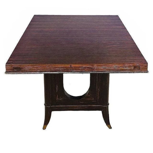 1930s Atelier Leleu Style French Art Deco Macassar Ebony Dining Table w/ Brass Access - 11
