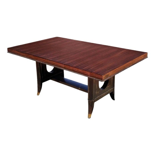 1930s Atelier Leleu Style French Art Deco Macassar Ebony Dining Table w/ Brass Access (1 of 12)