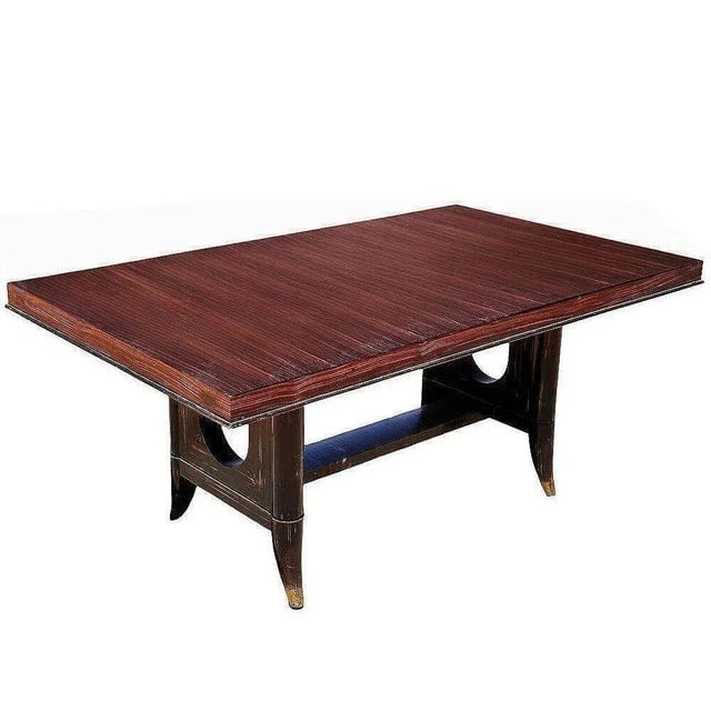 1930s Atelier Leleu Style French Art Deco Macassar Ebony Dining Table w/ Brass Access - 6